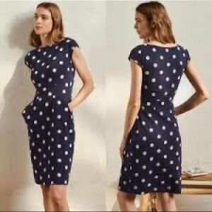 Boden Amelie Jersey Dress Navy Abstract Polka Dot Cotton Size 6 Small Navy Blue